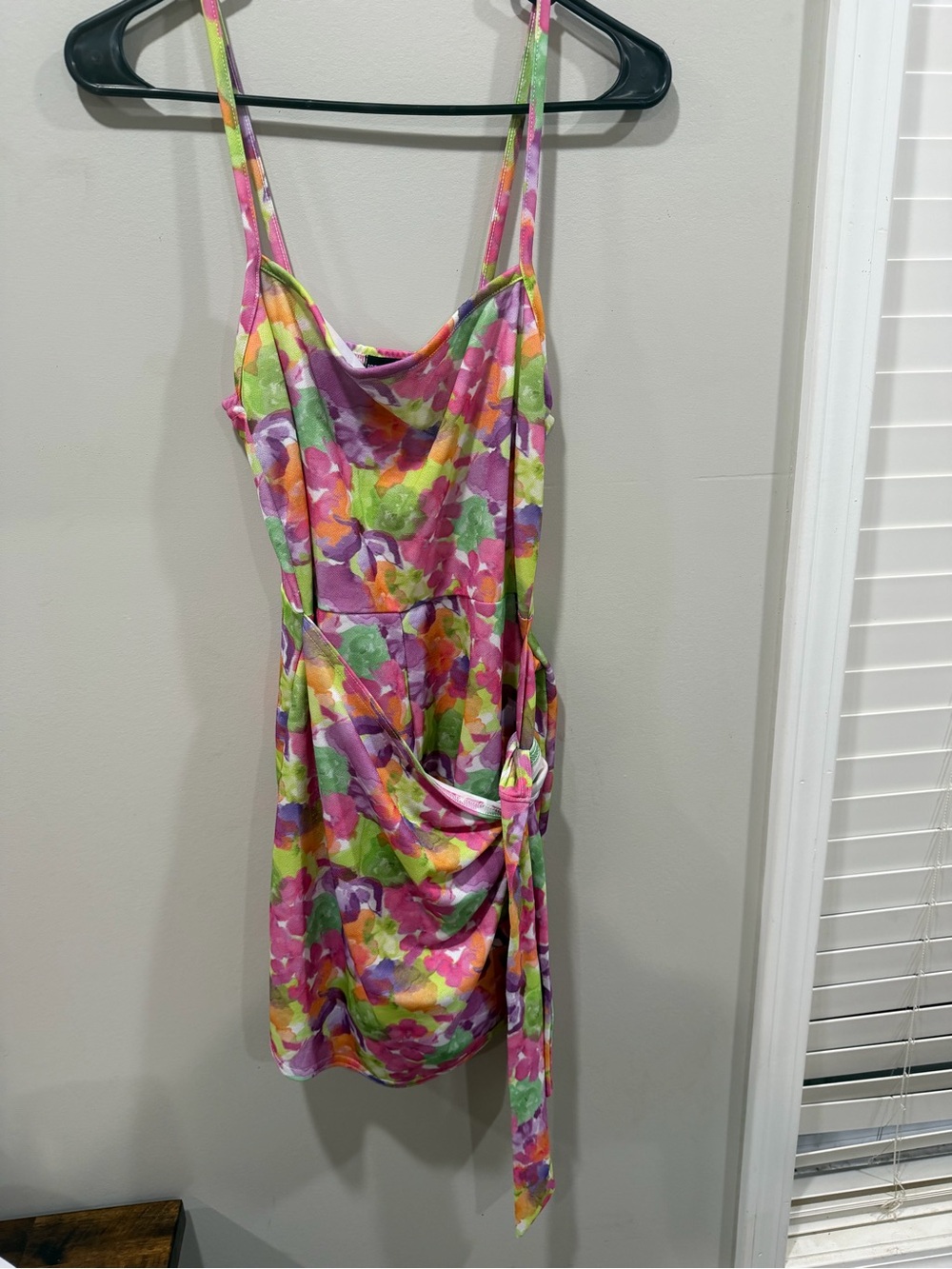 Floral Cowl Neck Spaghetti Strap Dress in Pink & Green